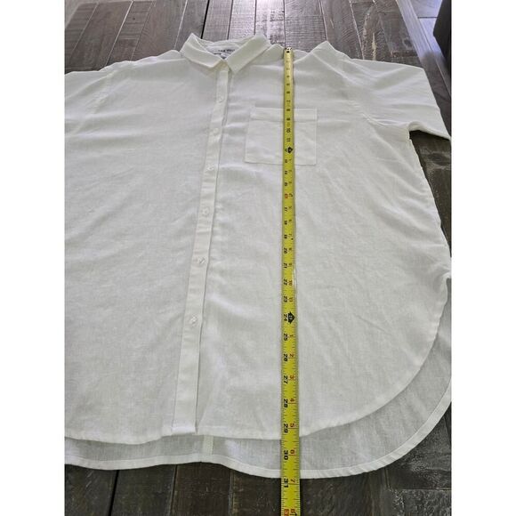 Nine West White Linen Blend Button Down Shirt NWT Women's Size L Relaxed Fit - Picture 7 of 8
